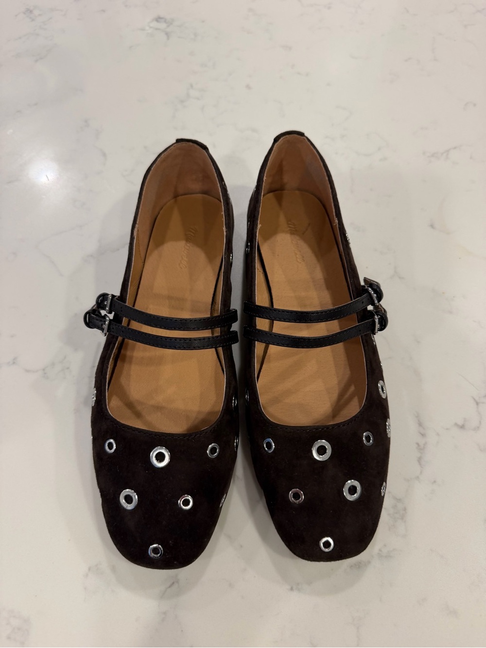 MADEWELL “Greta” Brown Suede Double Strap Eyelet Flats, Sz 7.5, New w/out box